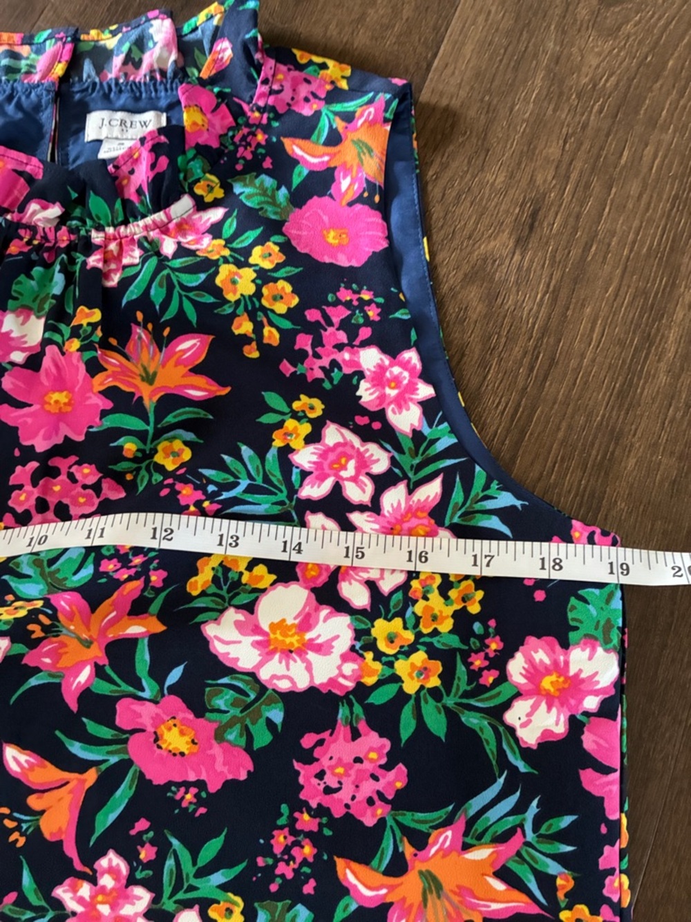 J. Crew Navy Floral Sleeveless Ruffle Neck Blouse - Picture 3 of 5